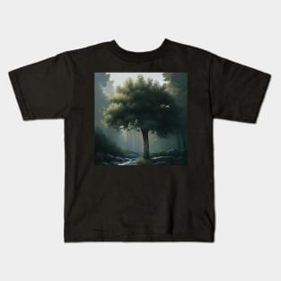 Gorgeous Green Tree on a Foggy Morning Kids T-Shirt